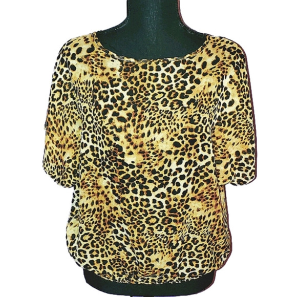 LEOPARD print sheer top animal print EUC medium - Picture 1 of 5